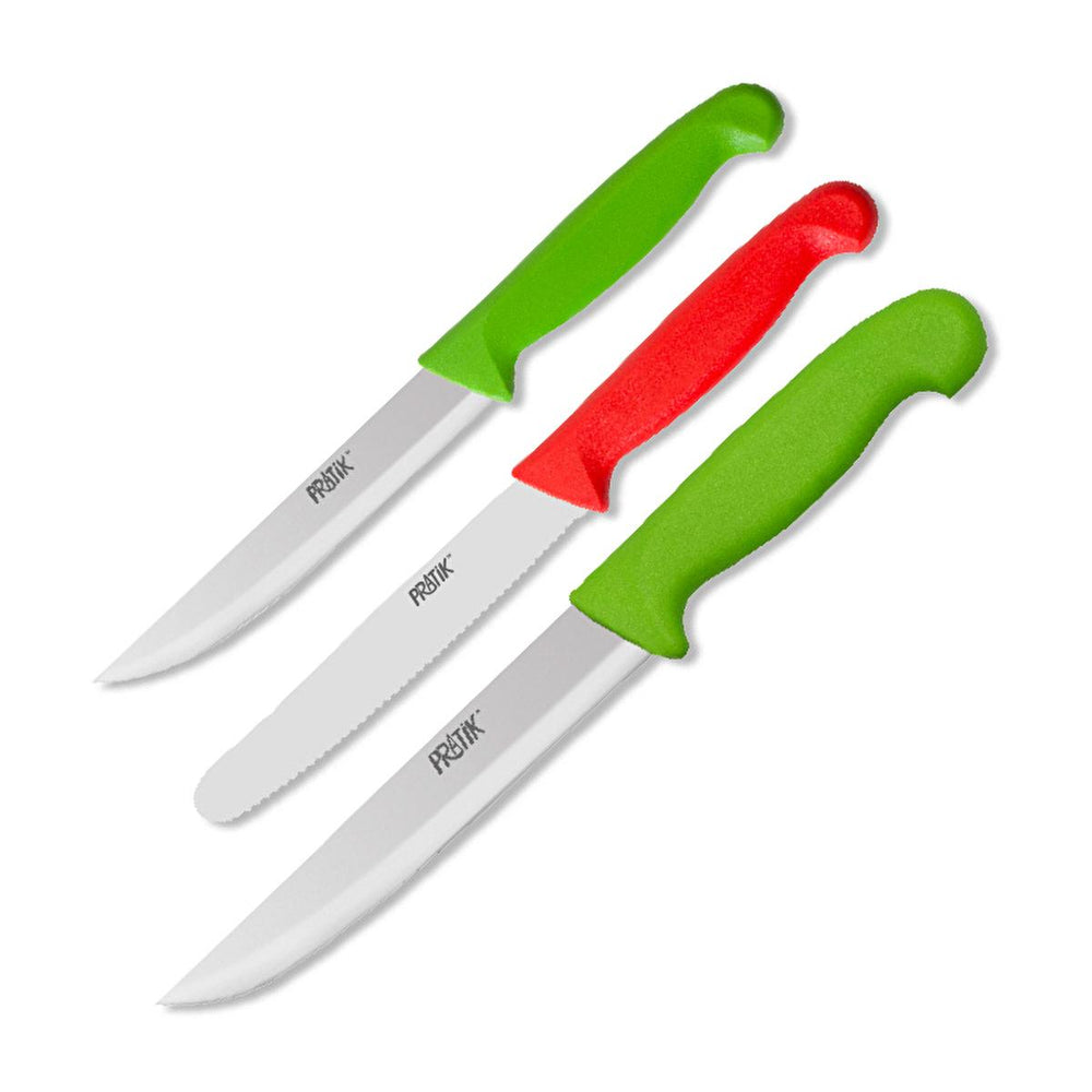Pratik 3-Piece Kitchen Knife Set - High-Carbon Stainless Steel, Ergonomic Handles, Sharp Kitchen Knives for Home Cooks