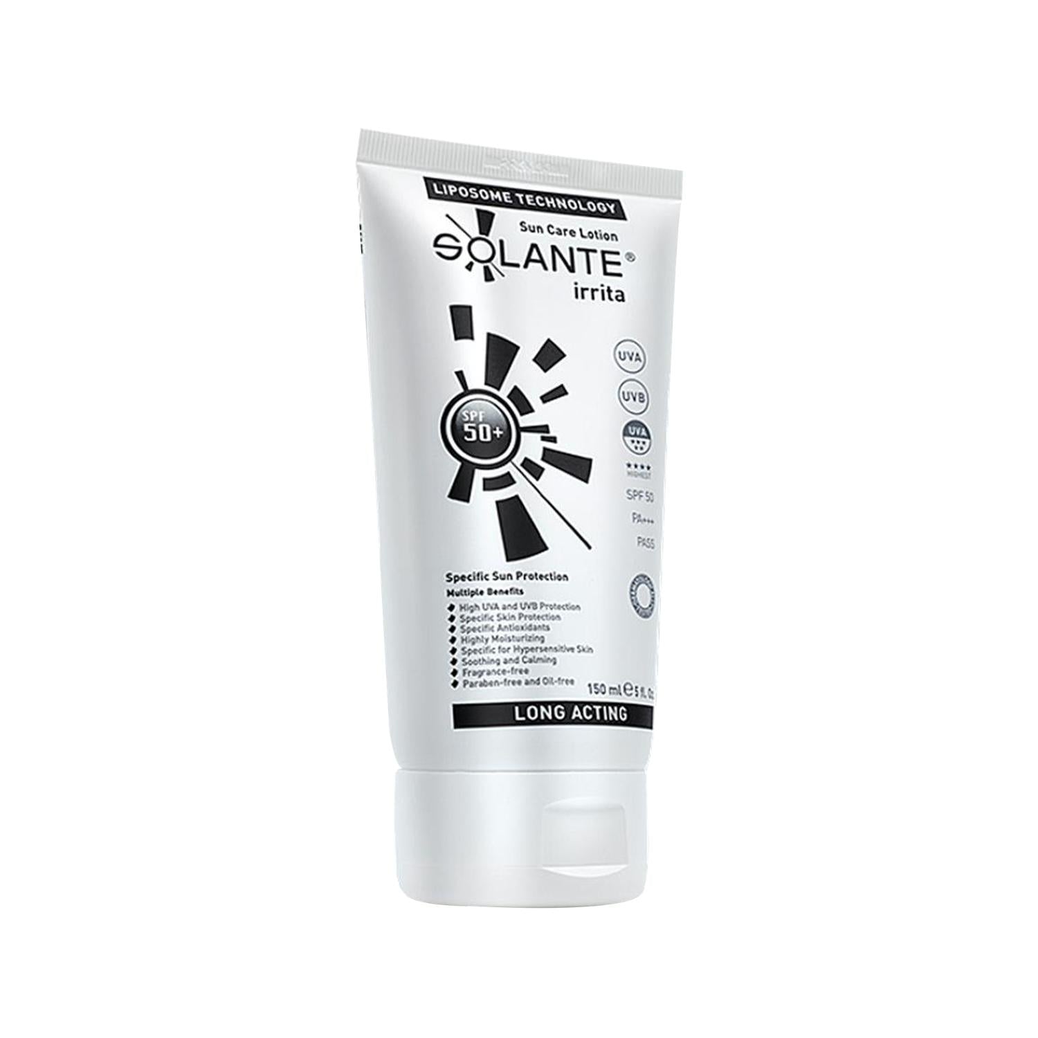 Solante Irrita SPF 50+ Sunscreen Lotion: Ultimate UVA/UVB Protection for Sensitive Skin | Prevents Sunburn, Aging, & Skin Cancer Solante SPF 50+ Sunscreen: Sensitive Skin UV Protection sunscreen, sunscreen lotion, SPF 50 sunscreen, sun protection, sensitive skin sunscreen, broad spectrum sunscreen, UV protection lotion, Solante sunscreen, UVA protection, UVB protection, sunburn prevention, skin cancer prevention, anti-aging sunscreen, lotion, Irrita, sensitive skin care, travel sunscreen, daily sunscreen