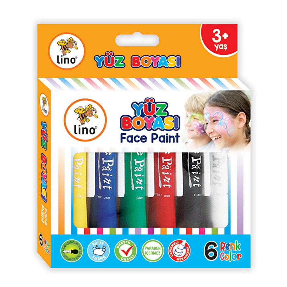 Lino Washable Face Paint Set - 6 Colors, Water-Based, Dermatologically Tested - Skin Care