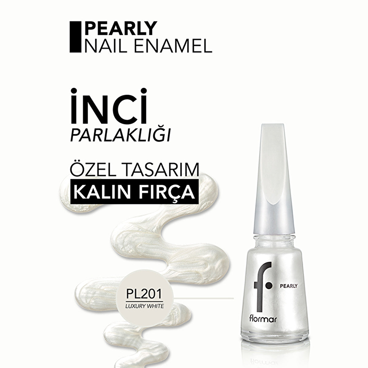 Flormar Pearly Intense Pigmented Nail Polish - Luxury White | 0.34 fl oz