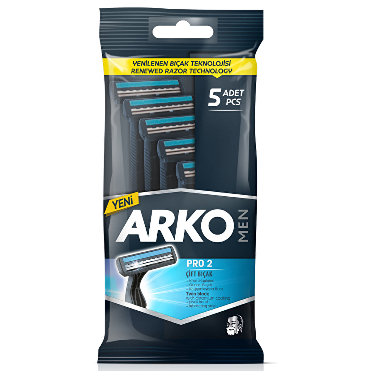 Arko Men Pro 2 Blade Shaver - 5 Pack | Ergonomic Design - Image