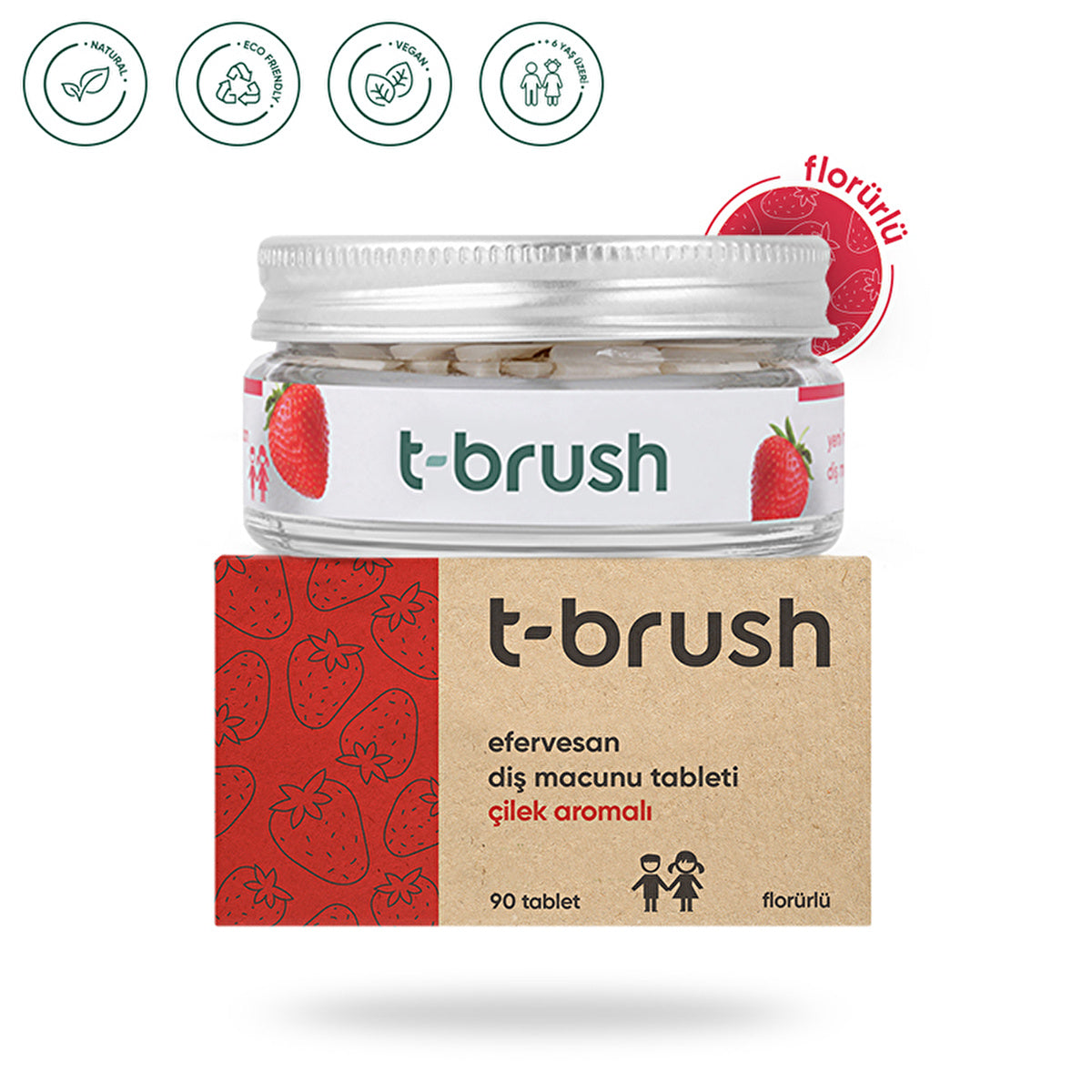 T-Brush Strawberry Flavored Toothpaste Tablets - Fluoride | Vegan - Image