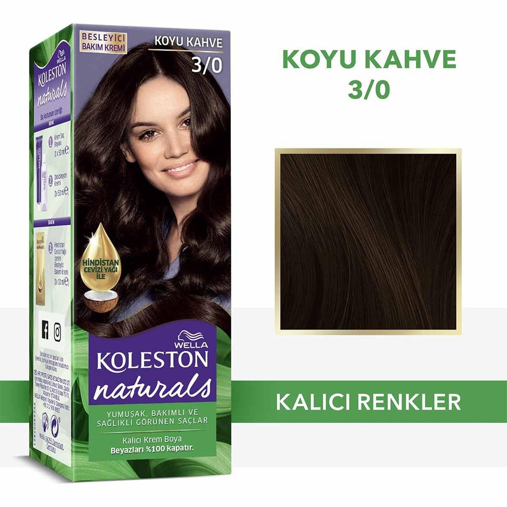 Wella Koleston Naturals 3/0 Dark Brown Hair Dye: Long Lasting Color & Gray Coverage with Coconut Oil for Intense Shine Wella Dark Brown Hair Dye: Gray Coverage & Coconut Oil hair dye, dark brown hair dye, gray hair coverage, long lasting hair color, Wella Koleston Naturals, at home hair color, coconut oil hair dye, 3/0 dark brown hair dye, hair color, hair coloring, beauty, personal care, gray coverage, root touch up, hair treatment, coconut oil, nourishing hair dye, easy application, vibrant color, long-la