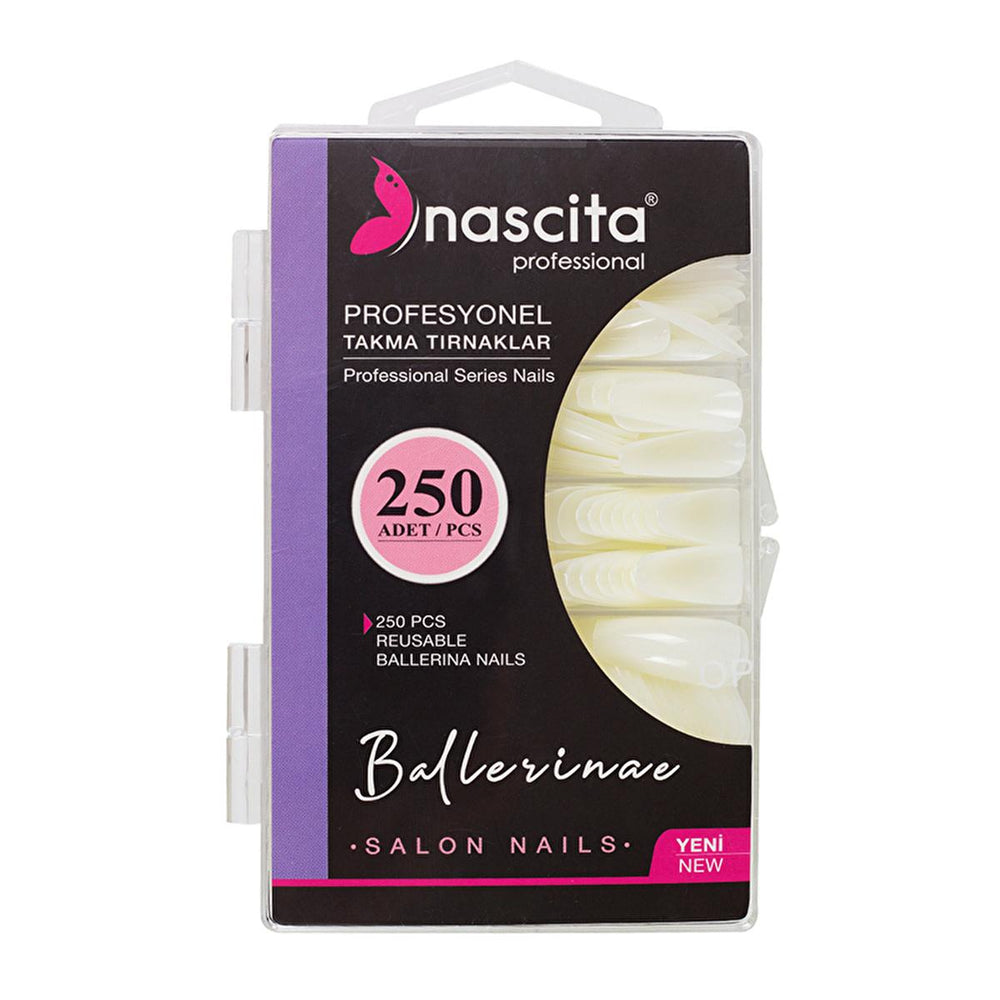 Nascita 250 Piece Ballerina Shaped Artificial Nails - Reusable, Easy Application, Temporary Nail - Hair Accessories