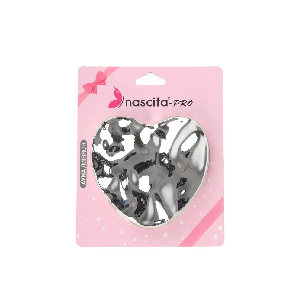 Nascita Metallic Silver Heart Compact Mirror for Purse 1 Count