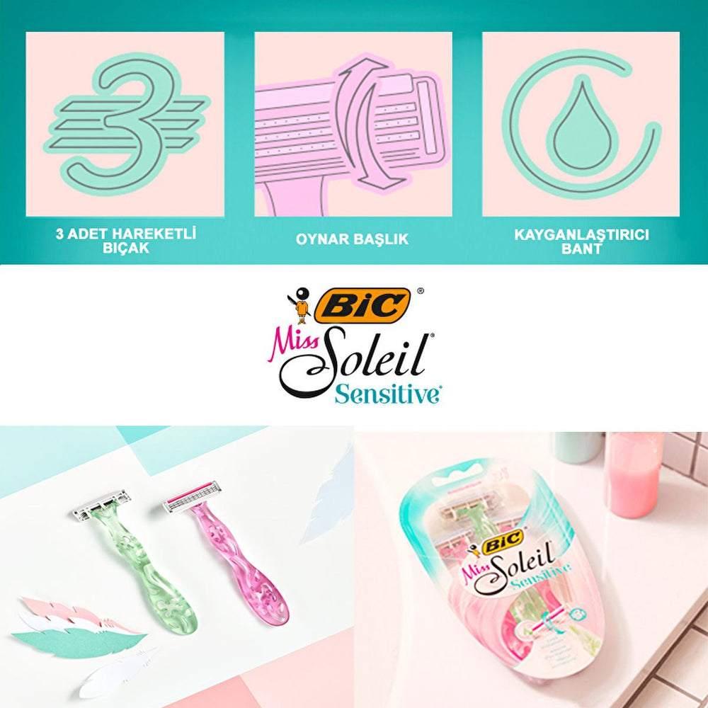 Bic Women's Razor - Miss Soleil Sensitive 3-Blade Shaving System for Smooth Skin - view 3