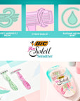 Bic Women's Razor - Miss Soleil Sensitive 3-Blade Shaving System for Smooth Skin Bic Women's Razor for Smooth Shaving Women's Razor, Sensitive Skin Razor, Lubricating Strip Razor, Ergonomic Handle Razor, Aloe Vera and Vitamin E Razor, Smooth Shaving, Women's Grooming, Personal Care, Shaving Essentials, Bic Miss Soleil