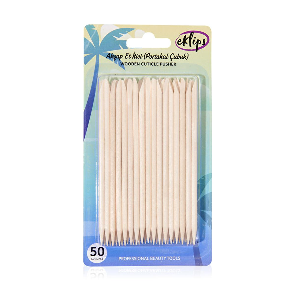 Eklips Orange Wood Nail Care Tool Set - 50 Count Cuticle Pusher for Manicure and Pedicure