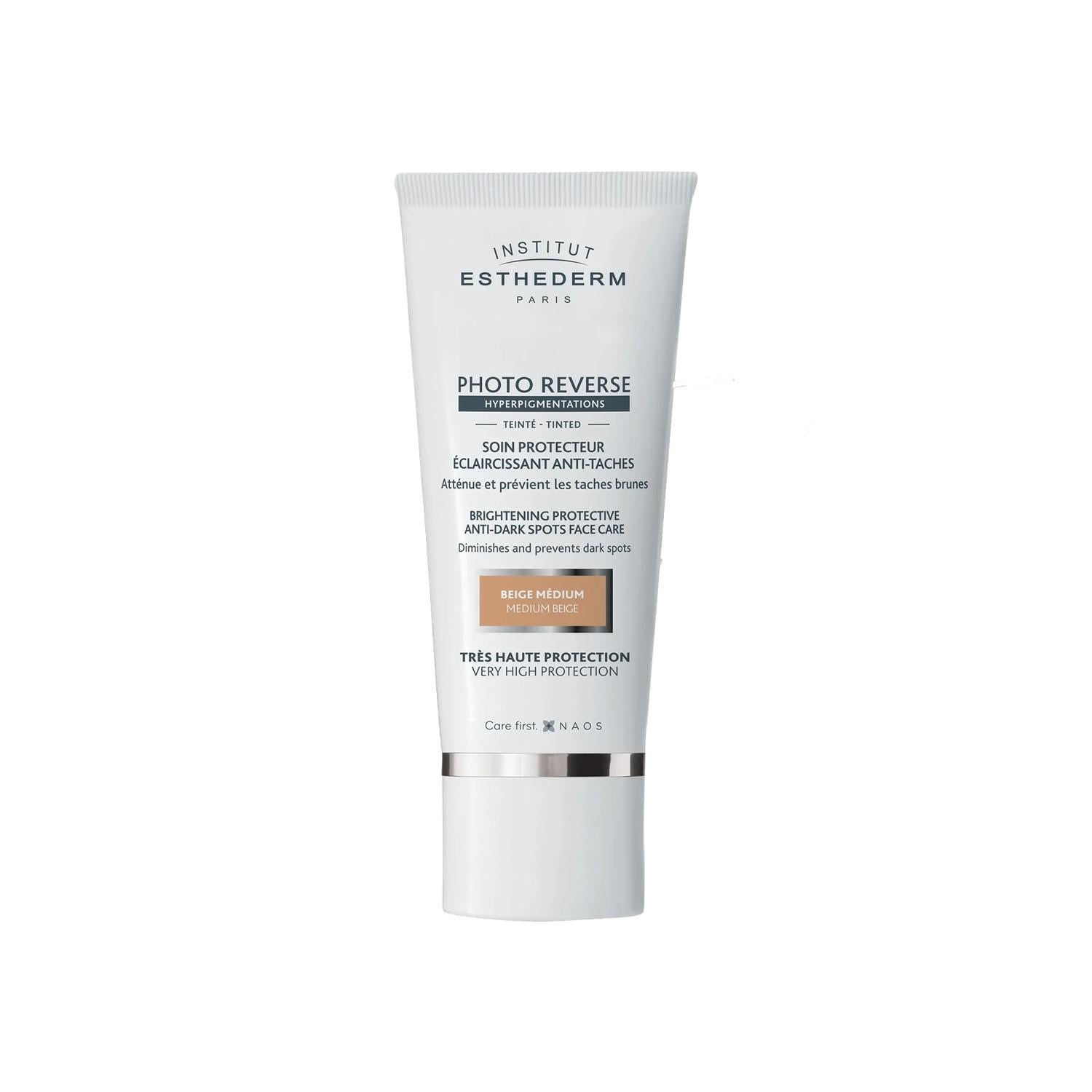 Esthederm Tinted Sunscreen Cream - High Protection with Tinted Finish, Medium Beige Shade, Photo Reverse Line Esthederm Tinted Sunscreen Cream - High Protection & Natural Glow tinted sunscreen cream, high protection sunscreen, Esthederm Photo Reverse, Medium Beige tinted moisturizer, sunscreen for face, skincare, sun protection, dermatologist recommended, tinted moisturizer with SPF, anti-aging, photoaging, skincare routine, beauty, cosmetics, Esthederm brand, 50 ml, travel-friendly, daily skincare, natural