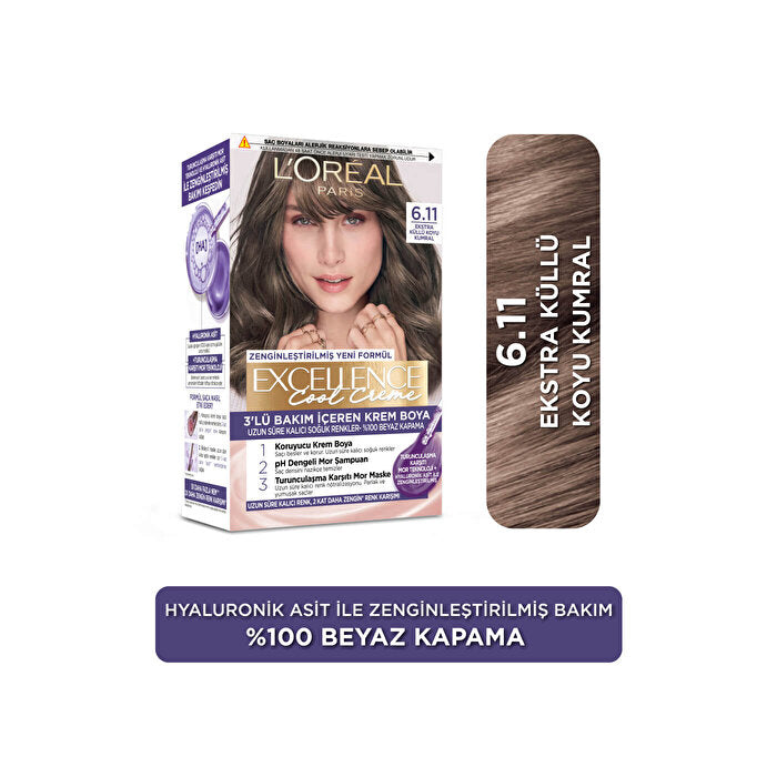 L'Oreal Paris Excellence Cool Creme Hair Color 6.11 - Extra Ash Dark Blond | 100% Grey Coverage