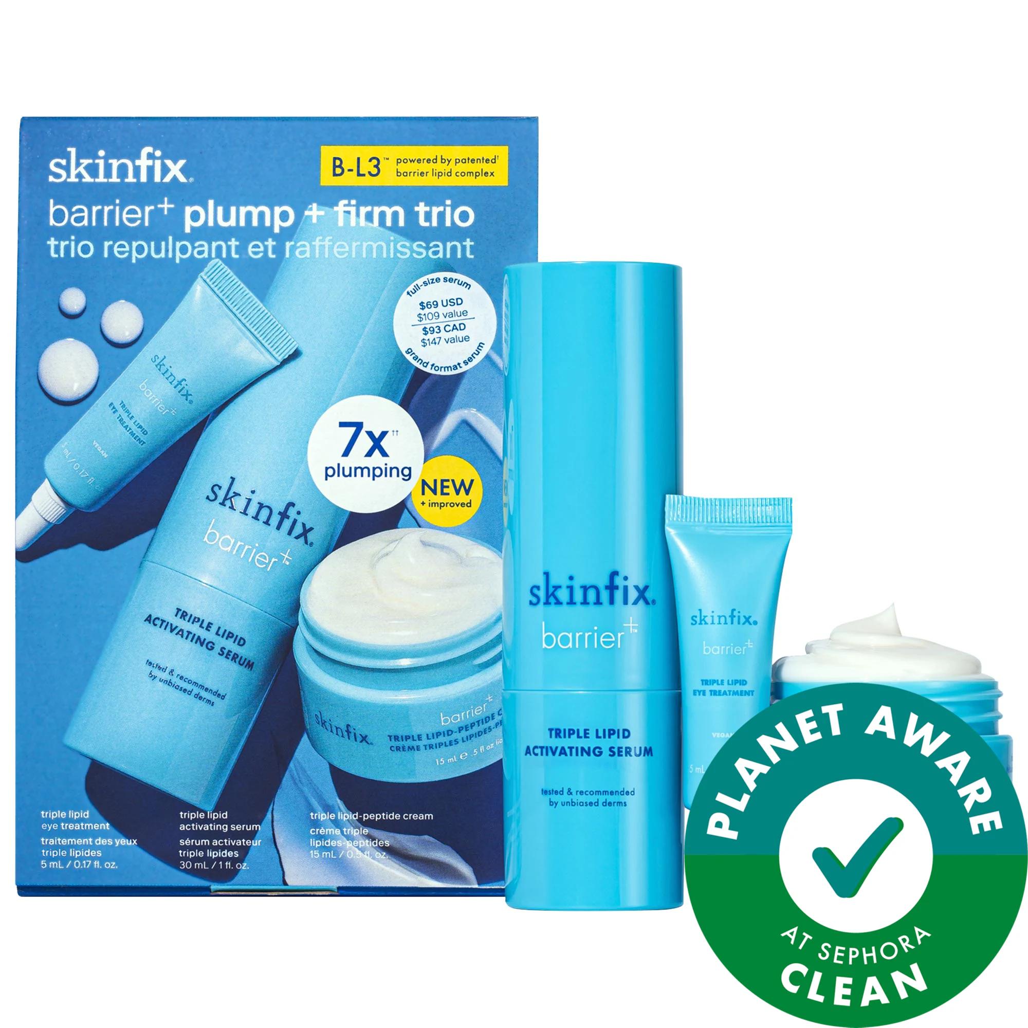 Skinfix Barrier+ Anti-Aging Skincare Set: Plumping Moisturizer, Firming Eye Cream & B-L3™ Serum. Hydrates Dry Skin & Strengthens Skin Barrier Skinfix Skincare Set: Plump, Firm & Hydrate Dry Skin skin barrier serum, plumping moisturizer, firming eye cream, anti-aging skincare set, dry skin hydration, niacinamide serum, peptide cream, B-L3 complex, cruelty-free skincare, skinfix, skincare set, hydration, anti-aging, fine lines, wrinkles, sensitive skin, dry skin, dull skin, loss of firmness, elasticity, clini