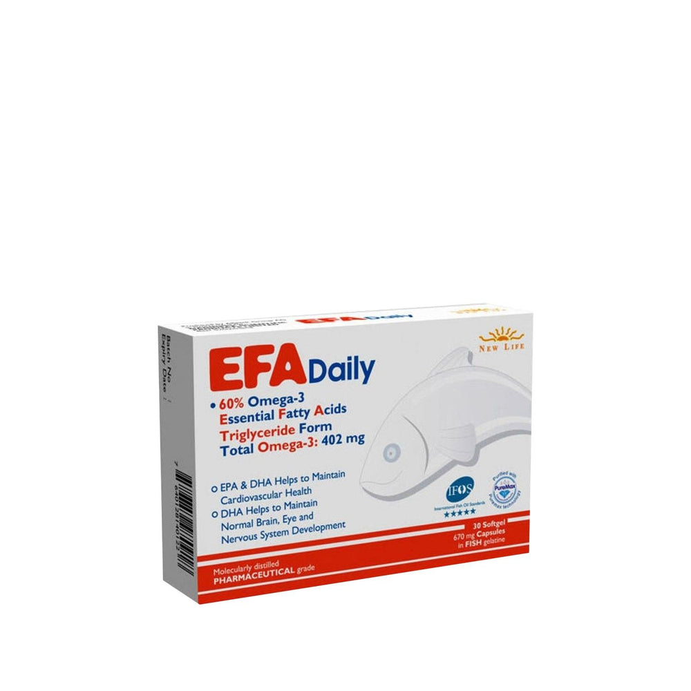 New Life Dietary Supplement EFA Daily - Essential Fatty Acids for Overall Health & Wellness - 30 Capsules New Life EFA Daily - Essential Fatty Acids Supplement Dietary Supplement, Essential Fatty Acids, Health and Wellness, Daily Supplement, EFA Supplement, Nutritional Support, Heart Health, Brain Function, Wellness Products, Healthy Lifestyle, Supplement for Adults, Nutritional Balance, Easy to Consume, Convenience, Overall Well-being