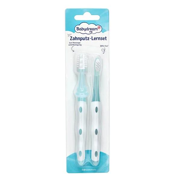 Babydream Baby Toothbrush Training Set 2 Piece - Soft & Ergonomic Design for Infants & Toddlers, Natural & Vegan Oral Care Babydream Baby Toothbrush Training Set - Gentle & Natural Oral Care baby toothbrush, infant oral care, natural toothbrush, vegan baby products, toothbrushing training for toddlers, baby oral hygiene, gentle toothbrush, ergonomic toothbrush, dermatologically tested, chemical-free baby products, vegan oral care