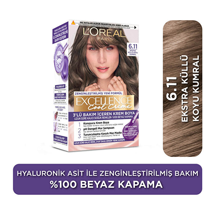 L'Oreal Paris Excellence Cool Creme Hair Color 6.11 - Extra Ash Dark Blond | 100% Grey Coverage