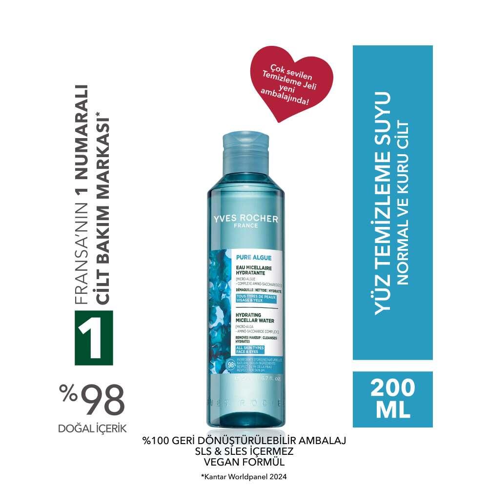 Yves Rocher Pure Algue Hydrating Micellar Water for Normal to Dry Skin 3 x 200ml (Pack of 3)