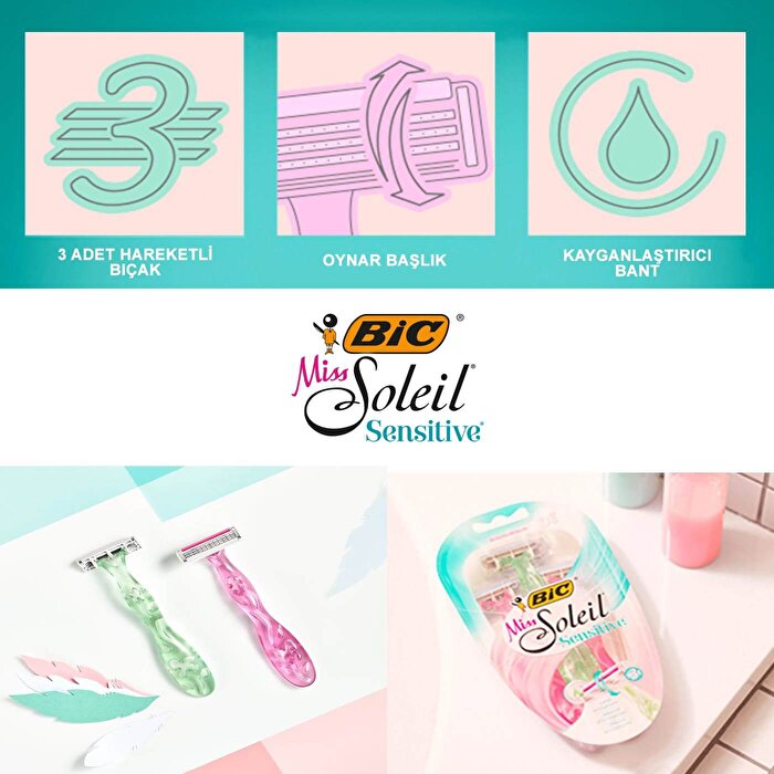 Bic Miss Soleil Sensitive Women's Razor 3 Pack Blister x ISANA Shaving Foam with Aloe Vera Extract 50 ml