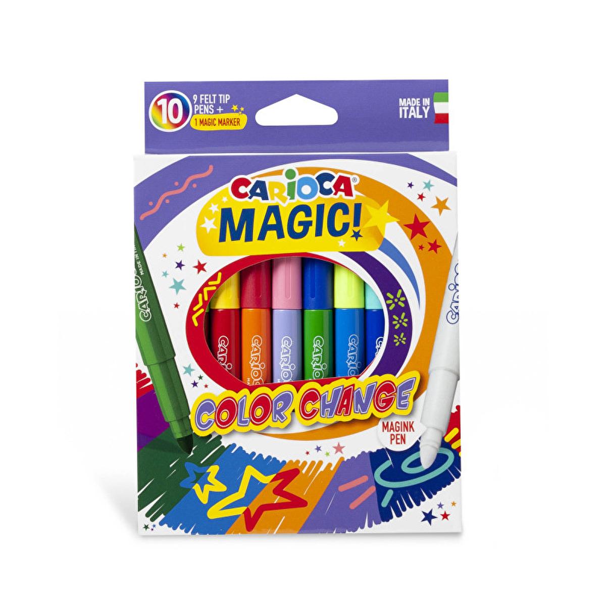 Carioca Magic Color Changing Marker Set (9 Colors + Magic White Pen) | Novelty Art Pens for Kids, Teens & Art Enthusiasts Carioca Magic Markers - Color Changing Fun for Kids! color changing markers, magic marker pens, art marker set, kids coloring markers, color changing art supplies, italian made markers, magink markers, novelty art pen, color transformation markers, markers, pens, coloring supplies, art supplies, kids art supplies, children markers, drawing pens, creative markers, school supplies, gifts f