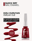 Flormar Quick Dry Nail Polish - Highly Pigmented, Long Lasting, 60-Second Drying Time - Nail Polish