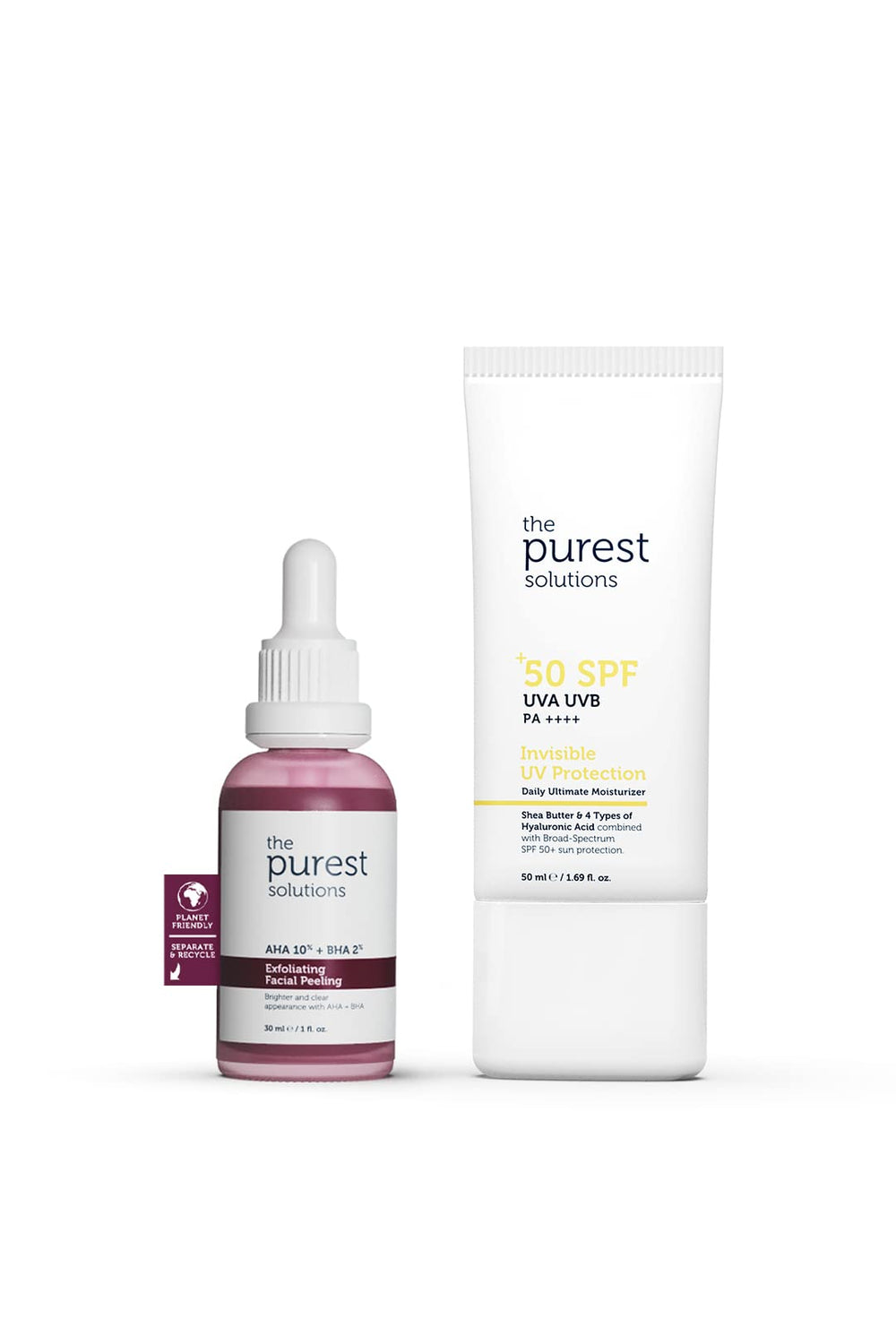 The Purest Solutions Skincare Set - Exfoliating Facial Peeling & UV Protection with SPF 50+
