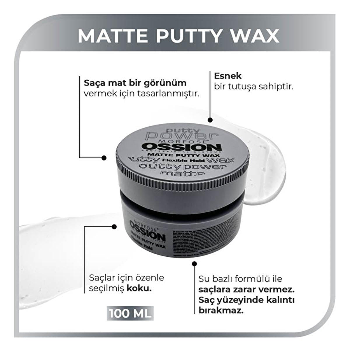 Morfose Ossion Matte Finish Hair Putty Wax for Men and Women - 3.38 fl oz, Water-Based, Flexible Hold Morfose Ossion Matte Hair Putty Wax - Water-Based, Flexible Hold matte finish hair wax, hair putty for men and women, water-based hair styling product, flexible hold hair wax, non-greasy hair styling, hair styling products for men, hair styling products for women, matte finish hair styling, creamy texture hair wax, gentle hair care products
