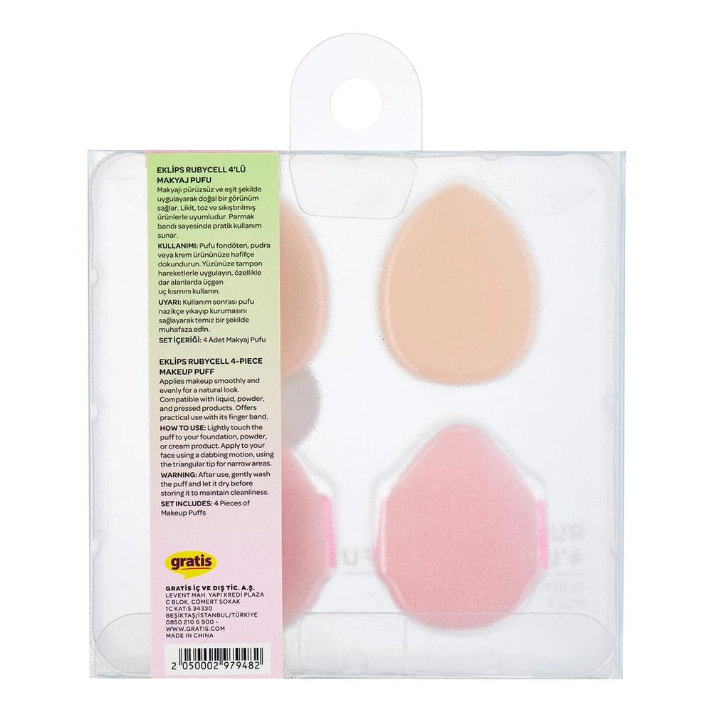 Eklips Rubycell Makeup Sponge Puff Set 4-Pack