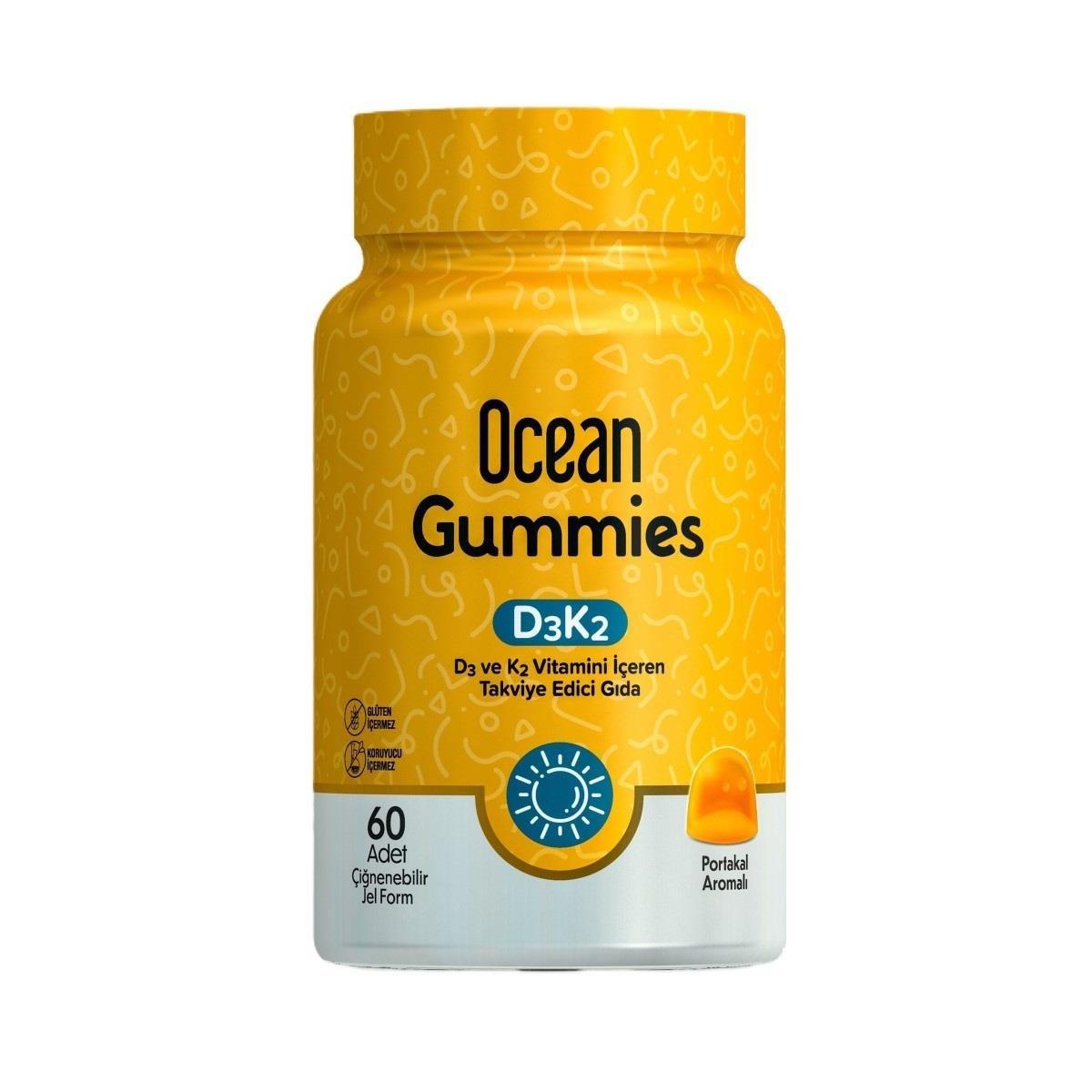 Ocean Gummies Vitamin D3K2 Chewable Dietary Supplement for Bone Health - Orange Flavored, Gluten-Free, 60 Count Ocean Gummies D3K2 - Vitamin D3 & K2 Chewable Supplement Vitamin D3 supplement, Vitamin K2 supplement, Chewable dietary supplements, Gluten-free supplements, Orange flavored vitamins, Dietary Supplements, Health Supplements, Bone Health, Calcium Absorption, Easy to Swallow Supplements, Preservative-Free, Gelatin-Based Supplements, Glucose Syrup, Supplements for Adults, Supplements for Children, Fa