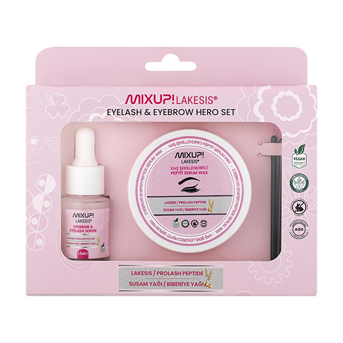 Mixup! Lakesis Eyebrow and Eyelash Serum Set - Strengthens, Nourishes, and Shapes Brows and Lashes Mixup! Lakesis Eyebrow & Eyelash Serum Set eyebrow serum, eyelash serum, peptit serum, Lakesis, natural beauty products, organic cosmetics, brow growth serum, lash growth serum, nourishing oils, Sesame Oil, Rosemary Oil, strengthening serum, shaping wax, beauty care, cosmetic set, brow care, lash care
