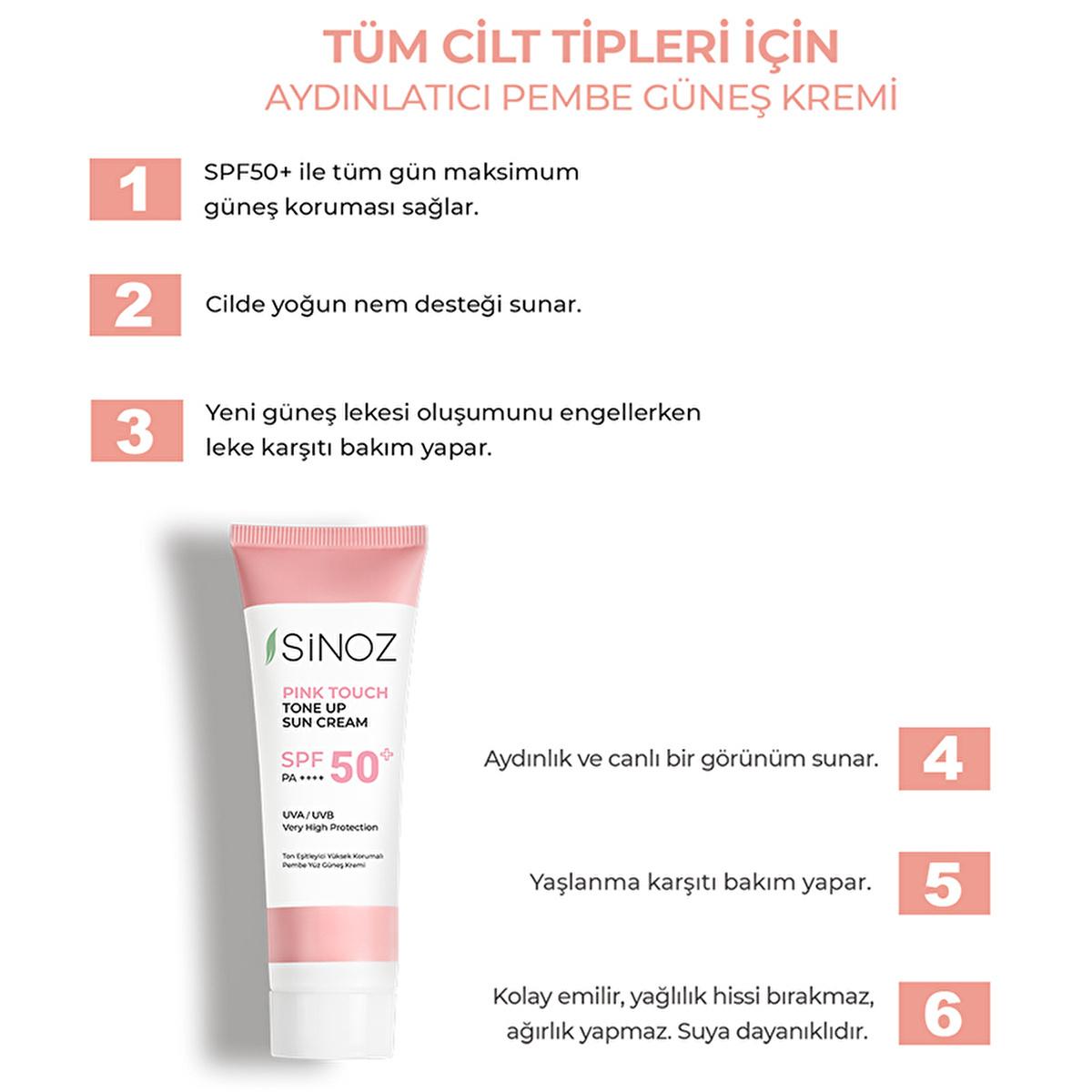Sinoz SPF50+ Pink Touch Facial Sunscreen: Tone Up & Protect with High Protection, Calamine & PA++++ for Radiant Skin (1.69 fl oz) Sinoz SPF50+ Pink Sunscreen: Tone Up & High Protection SPF 50 sunscreen, pink tone up sunscreen, sunscreen for face, high protection sunscreen, sunscreen with calamine, tone correcting sunscreen, brightening sunscreen, Sinoz sunscreen, sunscreen for all skin types, facial sunscreen, sun protection, UVA/UVB protection, radiant skin, even skin tone, calamine, panthenol, shea butter