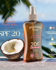 Hawaiian Tropic Glowing Protection SPF20 Sunscreen Oil: Tan & Moisturize with UVA/UVB Protection Hawaiian Tropic SPF20 Sunscreen Oil: Tan & Protect sunscreen oil, SPF20 sunscreen, Hawaiian Tropic sunscreen, vegan sunscreen, bronzing sunscreen oil, water resistant sunscreen, sun protection oil, UVA UVB protection sunscreen, sun protection, tanning oil, tanning, coconut oil, aloe vera, tropical flower extracts, moisturizing sunscreen, non-greasy sunscreen, water resistant, vegan, recycled packaging, eco-frien