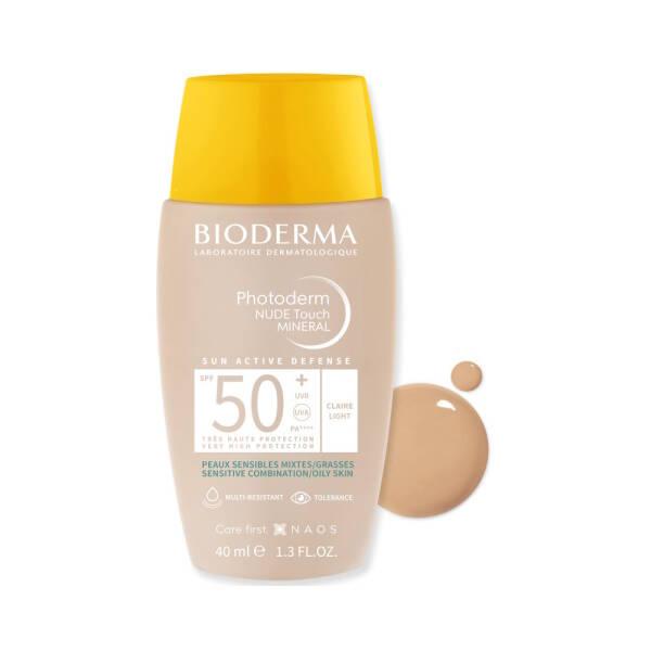Bioderma Mineral Sunscreen, SPF50+ Lightweight Non-Comedogenic for Combination/Oily Skin - 1.35 fl oz Bioderma SPF50+ Mineral Sunscreen for Oily Skin Mineral Sunscreen, SPF50+, Non-comedogenic Sunscreen, Lightweight Sunscreen, Bioderma Photoderm Nude Light, Combination/Oily Skin Sunscreen, Photostable Sunscreen, sun care, skin protection, daily sunscreen, sensitive skin friendly, non-greasy, Shea Butter, Ectoin, cosmetic, skincare, dermatologically tested