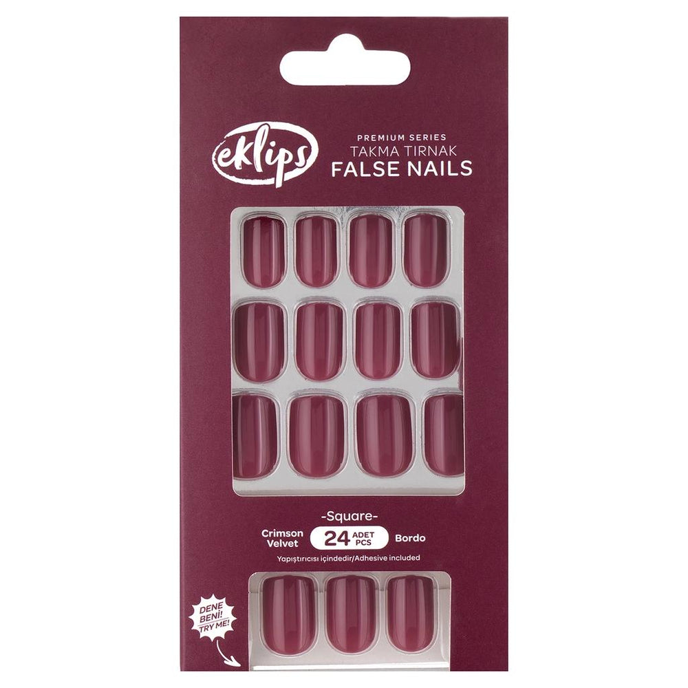 Eklips Crimson Velvet Square False Nails 24-Pack