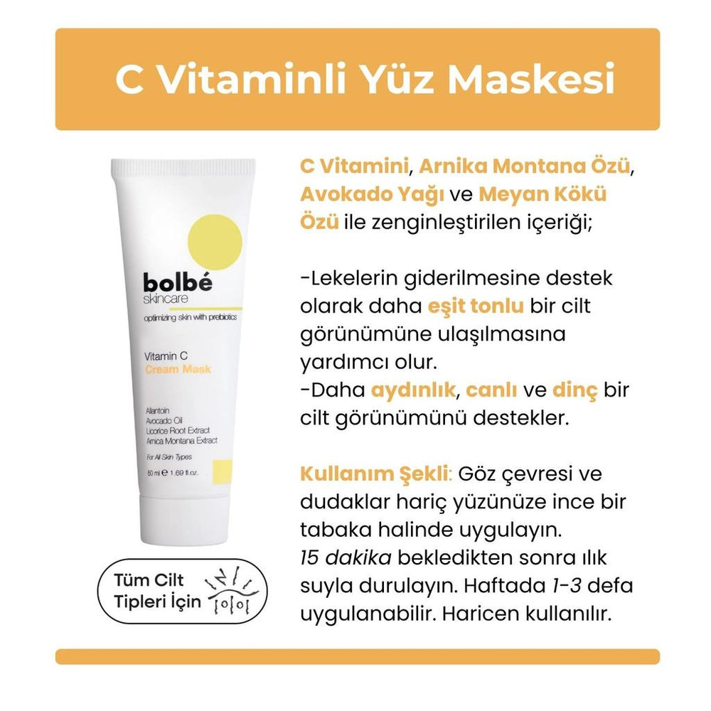 Bolbe 2% Vitamin C Cream Mask for Brightening & Tone Evening 50ml