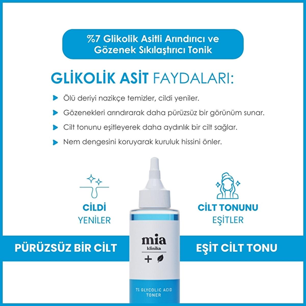 Mia Klinika 7% Glycolic Acid Toner: Pore Refining, Exfoliating & Skin Brightening - Achieve Radiant, Even Skin Tone Mia Klinika Glycolic Acid Toner: Exfoliate & Refine Pores Glycolic acid toner, Pore refining toner, Exfoliating toner, Skin brightening toner, Toner for acne prone skin, Glycolic acid facial treatment, Skin texture improving toner, Licorice root skincare, Niacinamide toner, Toner for even skin tone, exfoliate, refine pores, even skin tone, acne-prone skin, oily skin, skincare, Licorice Root Ex
