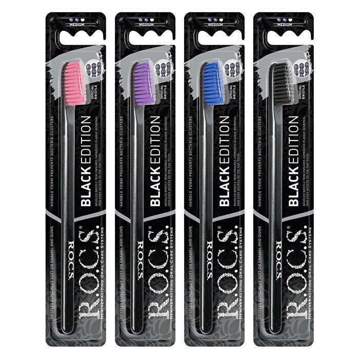 Rocs Black Edition Toothbrush Medium - Effective Plaque Removal | Premium