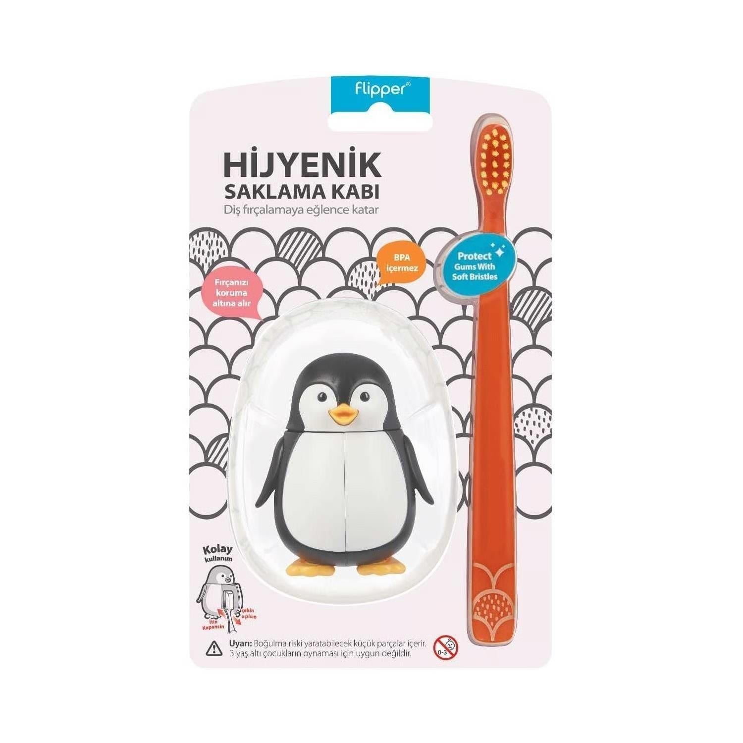 Flipper Children's Toothbrush and Penguin Storage Case - Fun and Hygienic Oral Hygiene for Kids Flipper Kids Toothbrush & Case children's toothbrush, toothbrush storage case, kid's oral hygiene, fun toothbrush, penguin design toothbrush, oral hygiene for kids, children's oral care, fun and engaging toothbrush, hygienic toothbrush storage, kids' toothbrush set
