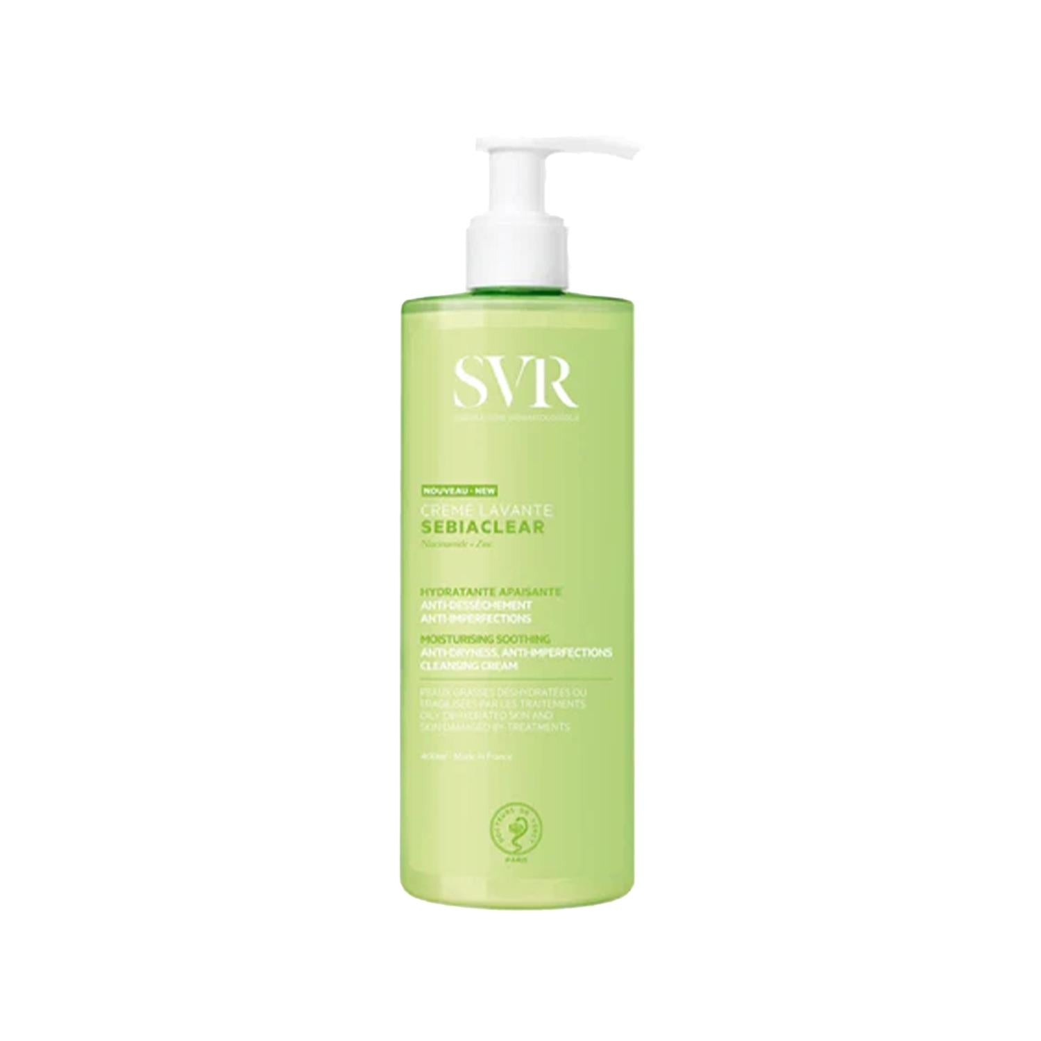 SVR Sebiaclear Gentle Facial Cleanser for Sensitive, Oily, Acne-Prone Skin | Cleanses Impurities, Controls Oil (13.53 fl oz) SVR Sebiaclear Gentle Facial Cleanser | Sensitive & Oily Skin facial cleanser, sensitive skin cleanser, oily skin cleanser, acne prone skin cleanser, gentle face wash, SVR Sebiaclear, face cleanser 400ml, gentle cleanser, face wash, skin care, sensitive skin, oily skin, acne prone skin, large size, value size, impurities, excess oil, dryness, irritation, redness, blackheads, blemishes