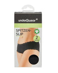 Lace Trim Cotton Blend Brief Underwear 2-Pack in Black - S