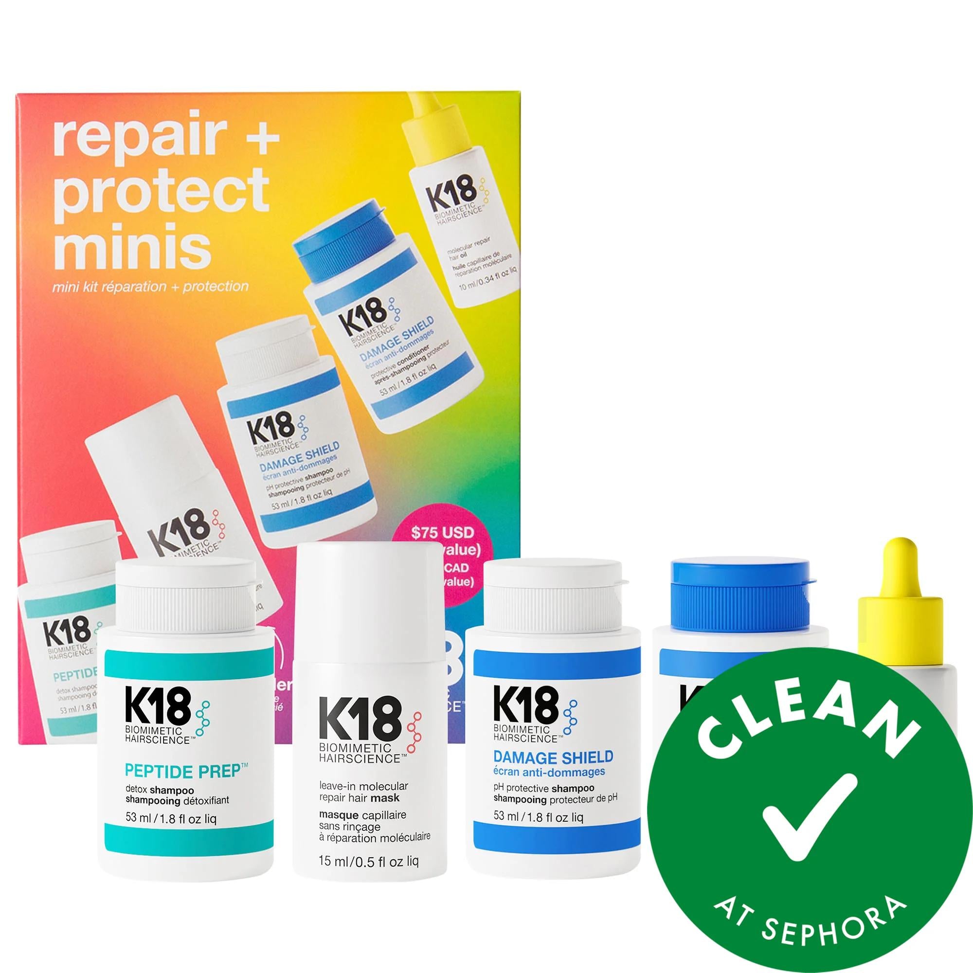 K18 Repair + Protect Minis Kit: Biotech Hair Repair for Damaged Hair, Split Ends & Heat/UV Protection - Cruelty-Free Hair Care K18 Repair Kit: Fix Damaged Hair, Split Ends, Heat & UV Protection hair repair kit, damaged hair treatment, split ends treatment, heat protection hair, UV protection hair, k18 peptide repair, color safe hair repair, frizz control hair, biotech hair products, cruelty-free hair care, hair repair, damaged hair, split ends, heat protection, UV protection, k18 peptide, color safe, frizz