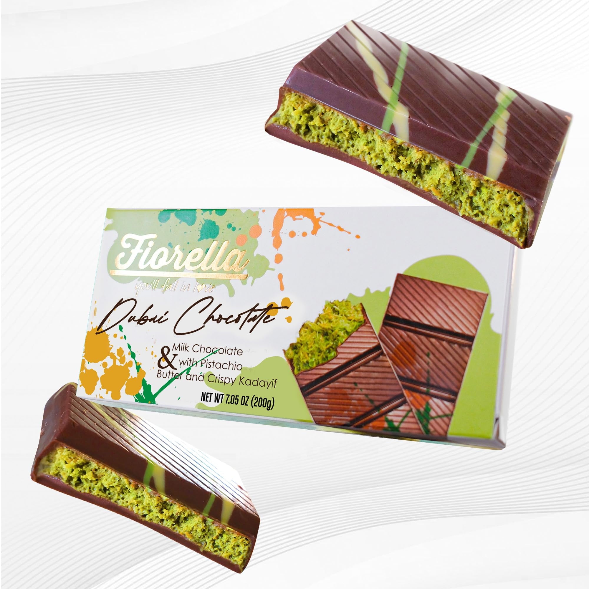 Fiorella Dubai Chocolate Bar 200g (7.05oz) - Express Shipping
