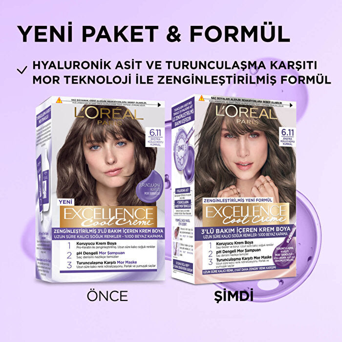 L'Oreal Paris Excellence Cool Creme Hair Color 6.11 - Extra Ash Dark Blond | 100% Grey Coverage