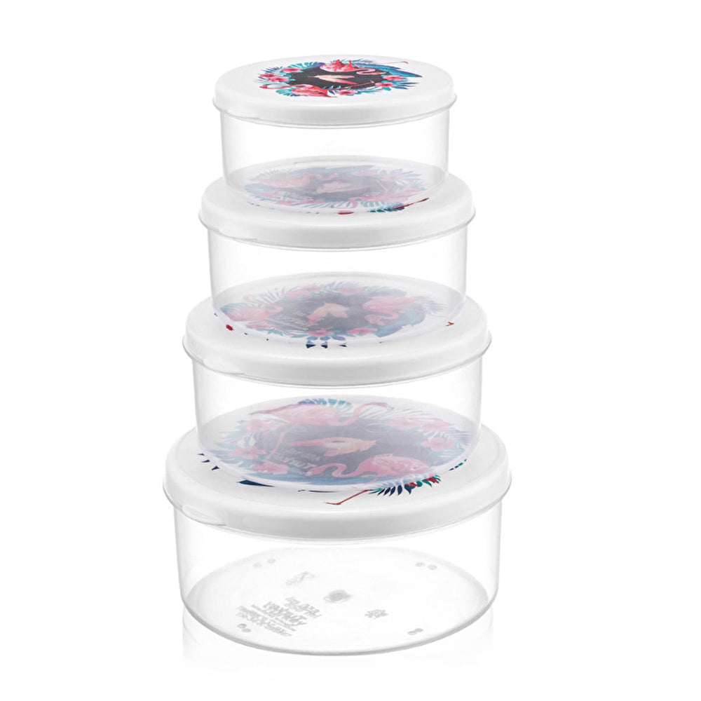 Bee Home Round Storage Container Set of 4 - Compact, Stackable Organization Solution for Home and Household