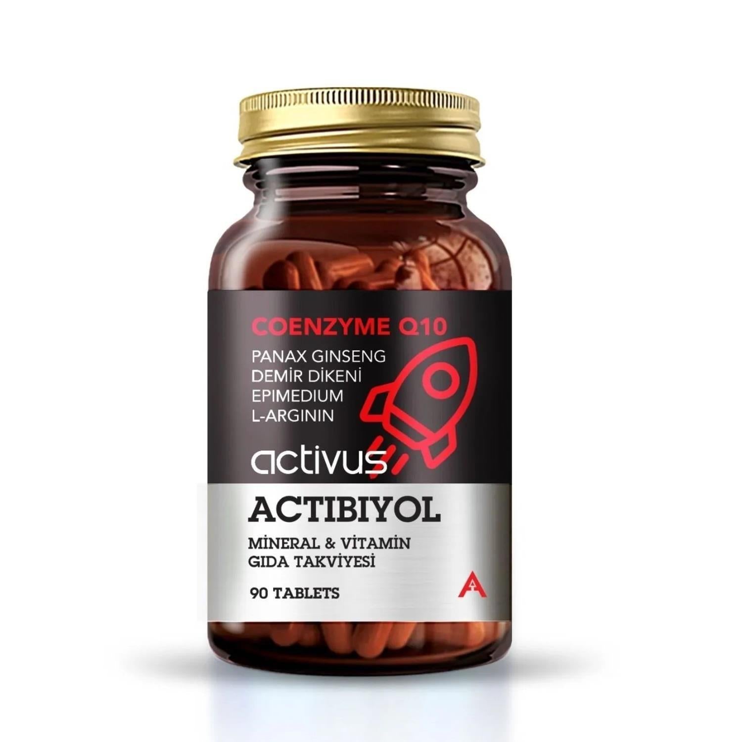 Actibiyol L-Arginine, CoQ10 & Ginseng Supplement Tablets: Boost Energy, Support Immunity & Heart Health - 90 Tablets Actibiyol: Energy, Immunity & Heart Health Supplement Tablets L-Arginine supplement, Coenzyme Q10 tablets, Ginseng vitamin supplement, Vitamin and mineral complex, Dietary supplement tablets, Actibiyol, energy and vitality supplements, immune support vitamins, tribulus extract supplement, L-Arginine, CoQ10, Ginseng, vitamin C, zinc, folic acid, selenium, vitamin B12, energy boost, immune supp