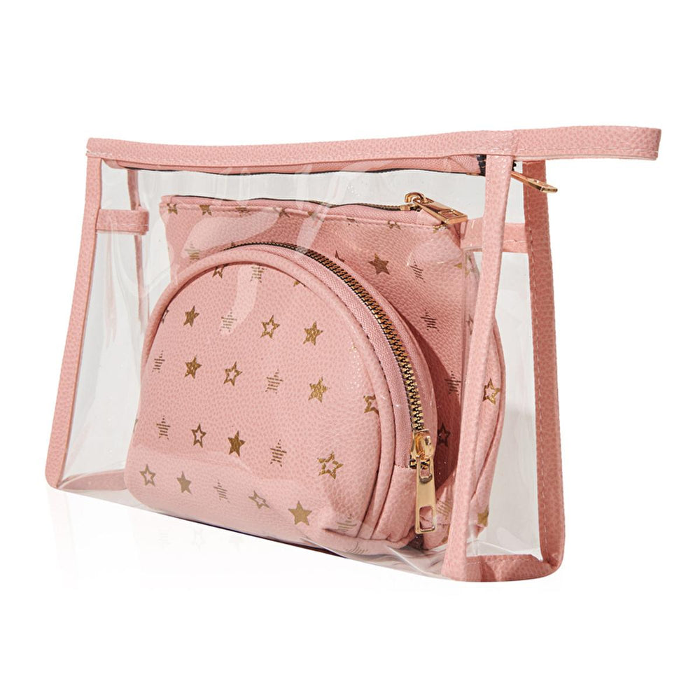 Eklips 3-Piece Handbag Set - PVC Clear Outer Bag with Faux Leather Inner Bags