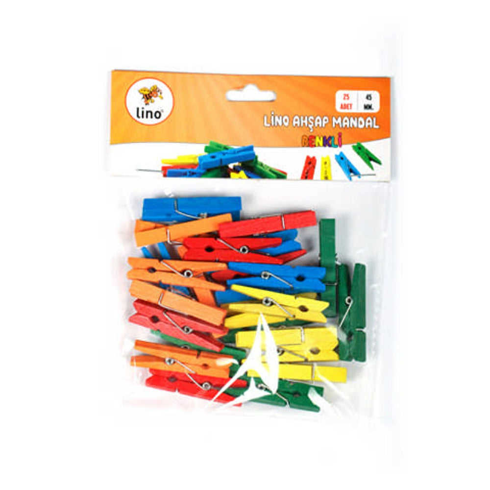 Lino Wooden Clips - Colorful 45mm Crafting Clips for Art Projects & Organization - Pack of 25