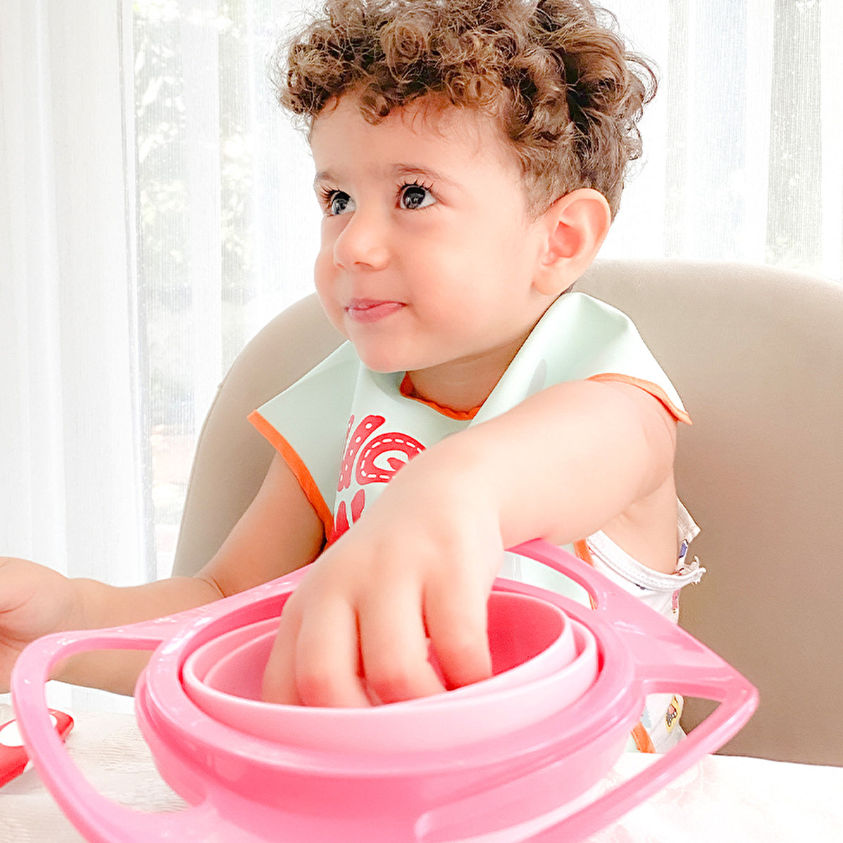 Babyjem Non-Spill Bowl Pink - 360-Degree Rotating | Baby Feeding - Image