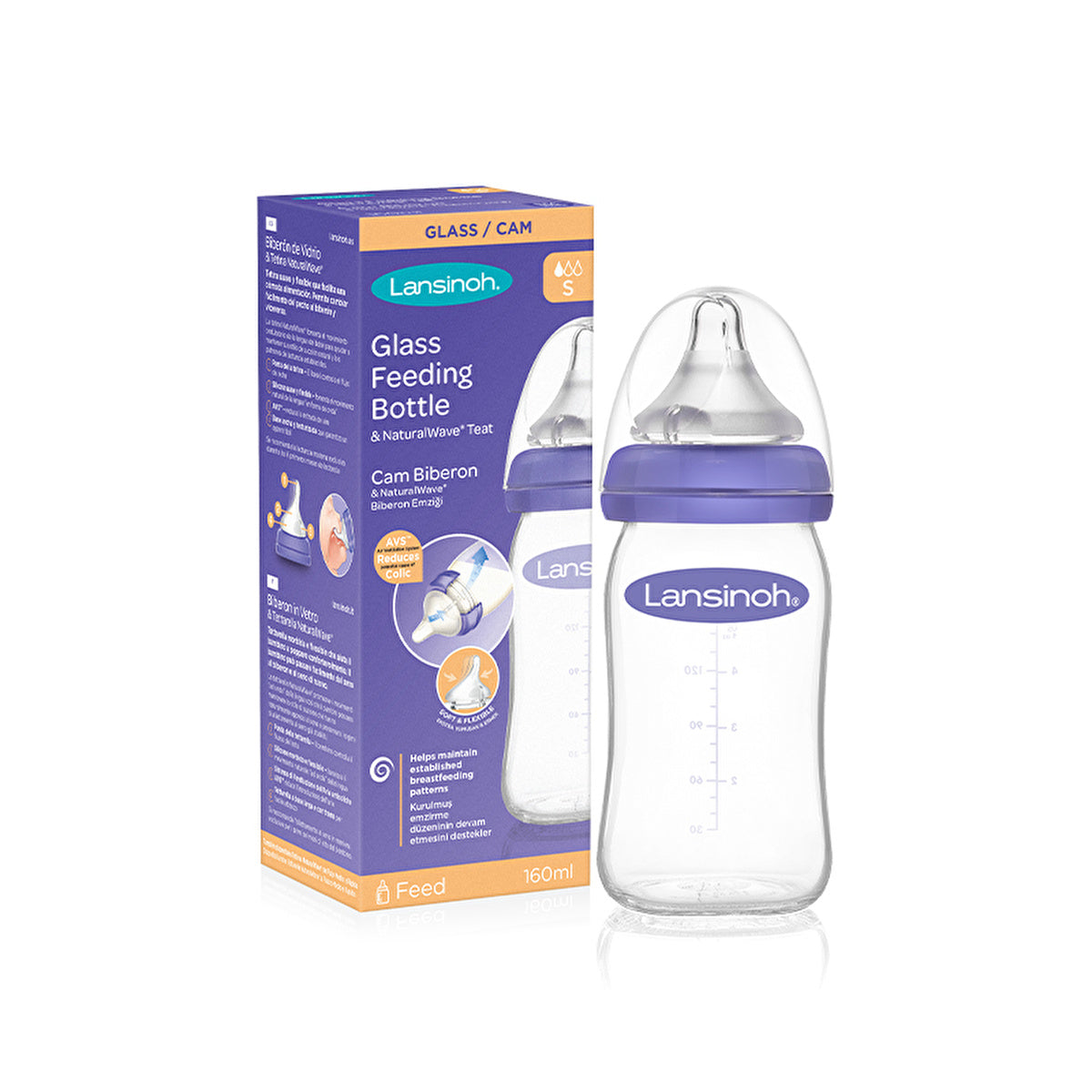 Lansinoh Glass Bottle & NaturalWave Nipple 5oz - Anti-Colic | BPA-Free