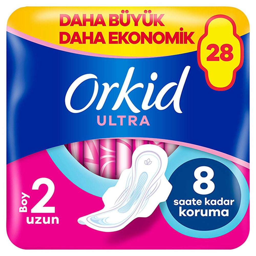 Orkid Ultra Uzun (Size 2) Hygienic Pads for Women - 28 Count, Extended Coverage & Comfort - Hygiene Products