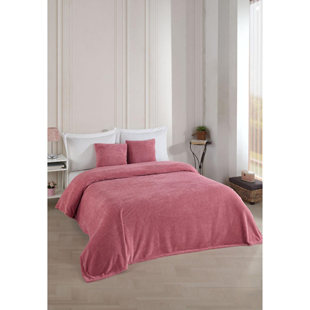Wondel Double-Sized Rose-Pink Bedspread & Throw Blanket Set - Comfortable Polycotton Bedding for Couples