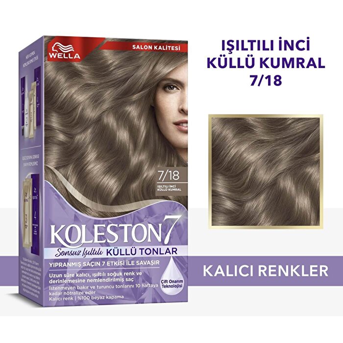 Wella Koleston 7 Ash Grey Tones 7/18 - Shimmering Pearl Ash Brown | 100% Intense Color