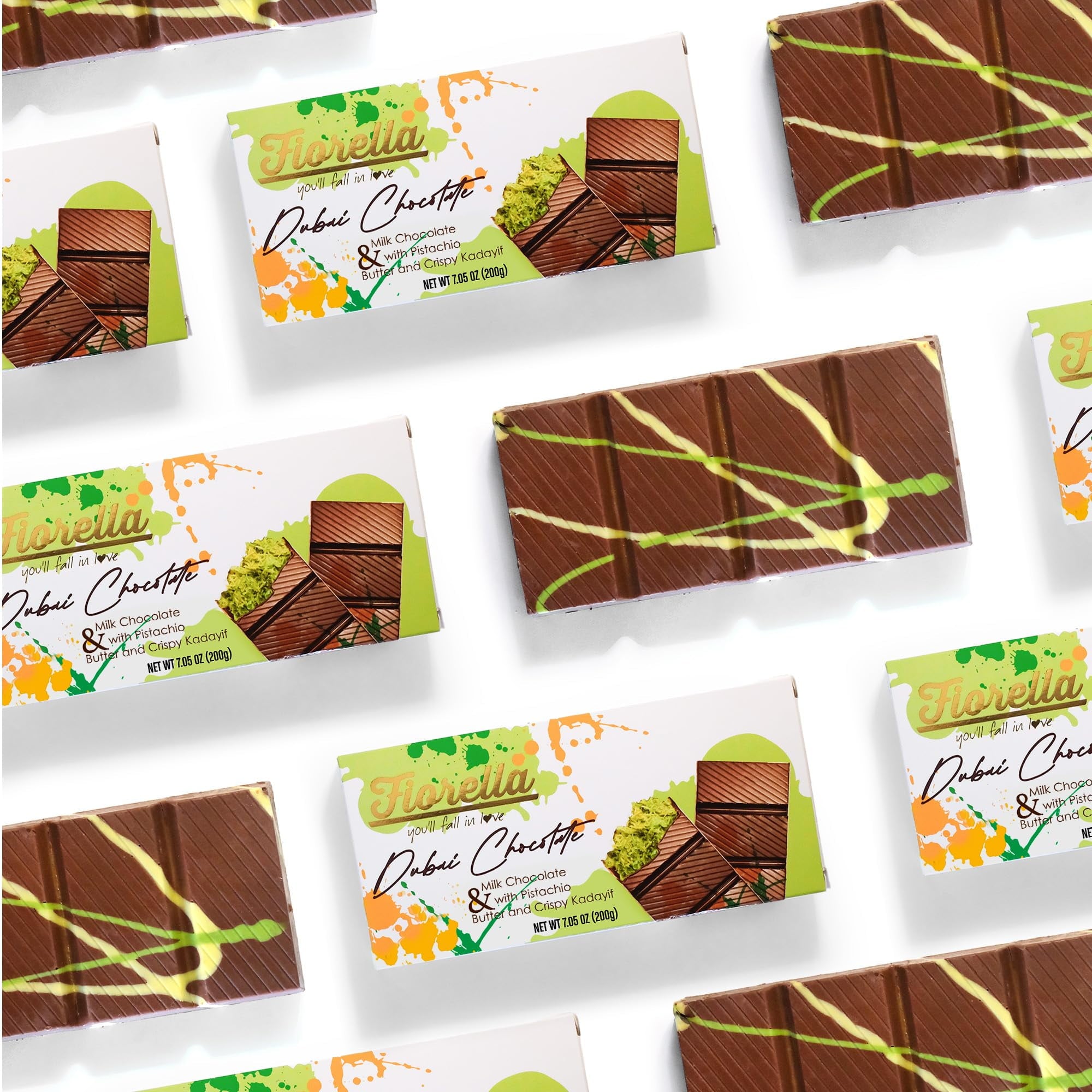 Fiorella Dubai Chocolate Bar 200g (7.05oz) - Express Shipping